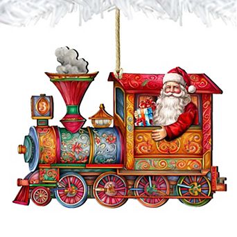 Santa's Train Wooden Christmas Ornaments by G. Debrekht - Christmas Santa Snowman Decor