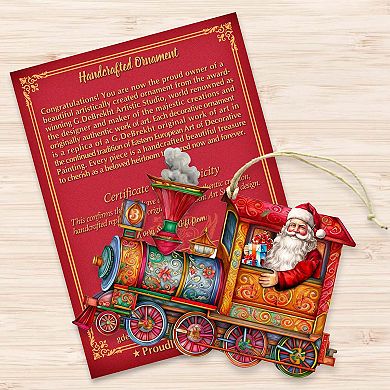 Santa's Train Wooden Christmas Ornaments by G. Debrekht - Christmas Santa Snowman Decor
