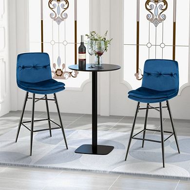 Hivvago 2 Pieces 29 Inch Velvet Bar Stools Set With Tufted Back And Footrests
