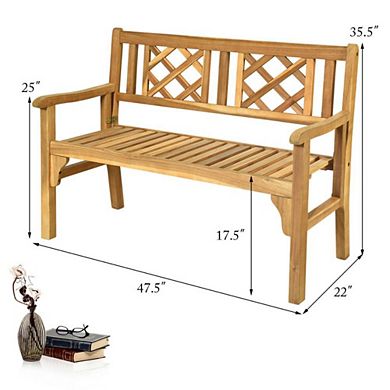 Hivvago Patio Foldable Bench With Curved Backrest And Armrest