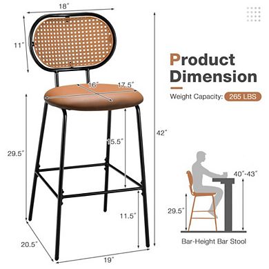 Hivvago 29.5 Inch Modern Faux Leather Bar Stools With Imitation Rattan Woven Backrest