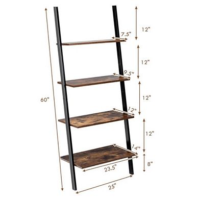 Hivvago 4-tier Industrial Leaning Wall Bookcase