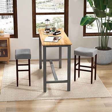 Hivvago 2 Set Of 29 Inch Height Upholstered Bar Stool With Solid Rubber Wood Legs And Footrest