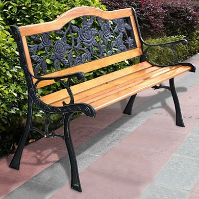 Hivvago Park Garden Iron Hardwood Furniture Bench Porch Path Chair
