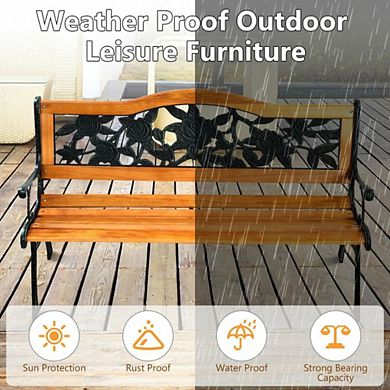 Hivvago Park Garden Iron Hardwood Furniture Bench Porch Path Chair