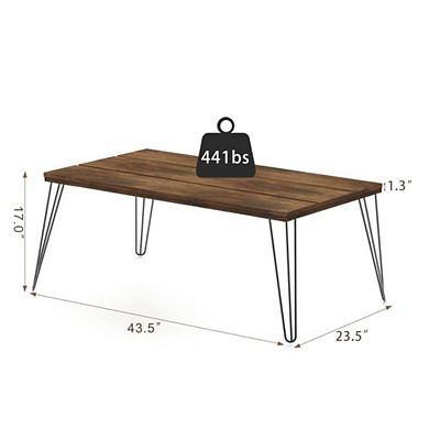 Hivvago Rustic Farmhouse Wooden Coffee Table With Modern Metal Legs