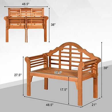 Hivvago 49 Inch Eucalyptus Wood Outdoor Folding Bench With Backrest Armrest For Patio Garden