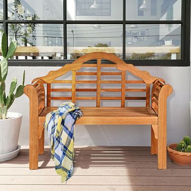 Hivvago 49 Inch Eucalyptus Wood Outdoor Folding Bench With Backrest Armrest For Patio Garden