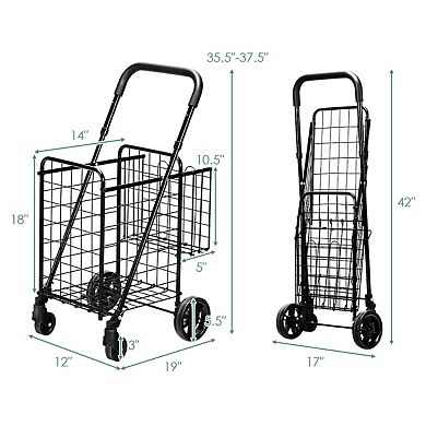 Folding Shopping Cart Basket Rolling Trolley with Adjustable Handle