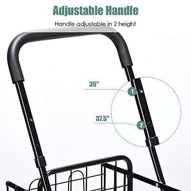 Folding Shopping Cart Basket Rolling Trolley with Adjustable Handle