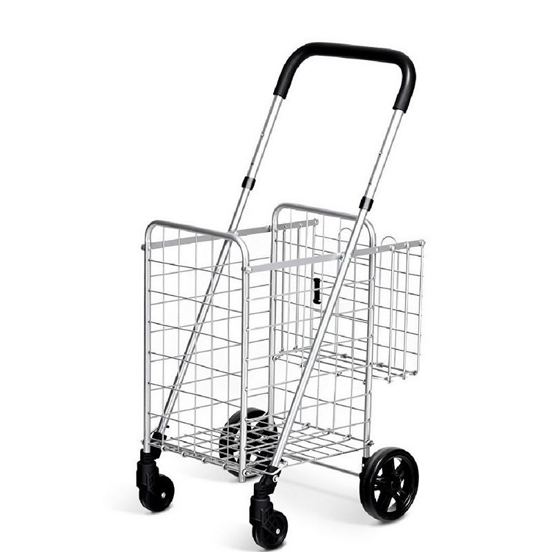 Small Shopping Cart, Silver, 50 Lbs Weight Capacity