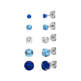 Sterling Silver Lab-Created Blue & White Sapphire & Blue Topaz Graduated 5 pc Stud Earring Set
