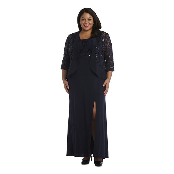 Plus Size R&M Richards 2-pc. Ruffle Front Lace Jacket & Long Dress