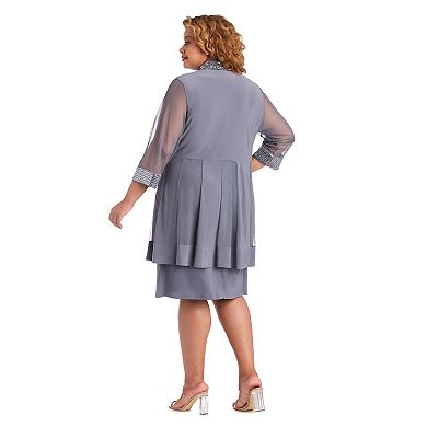 Plus Size R&M Richards 2-pc. Print Chevron Metallic Detail Jacket & Dress