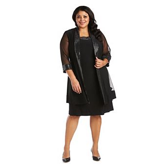 Plus Size R&M Richards 2 pc Print Chevron Metallic Detail Jacket & Dress