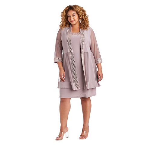 Женские платья R&M Plus Size R&M Richards 2 pc Print Chevron Metallic Detail Jacket & Dress