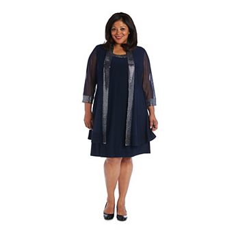 Plus Size R&M Richards 2 pc Print Chevron Metallic Detail Jacket & Dress