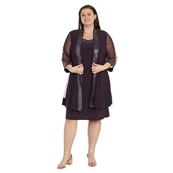 Plus Size R&M Richards 2 pc Print Chevron Metallic Detail Jacket & Dress