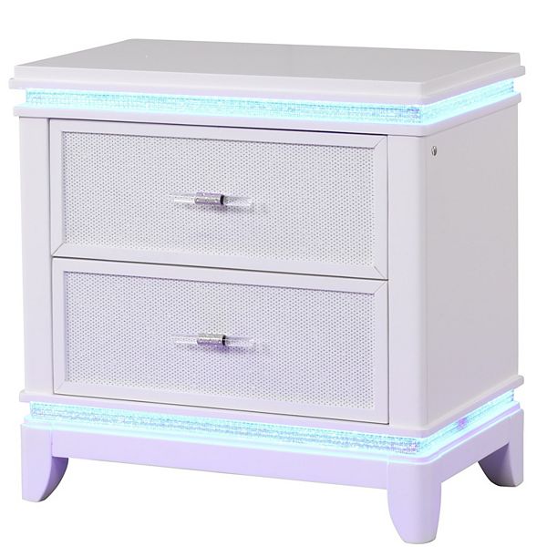 Opium Modern Style 2Drawer Nightstand with Mirrored Inserts and Subtle