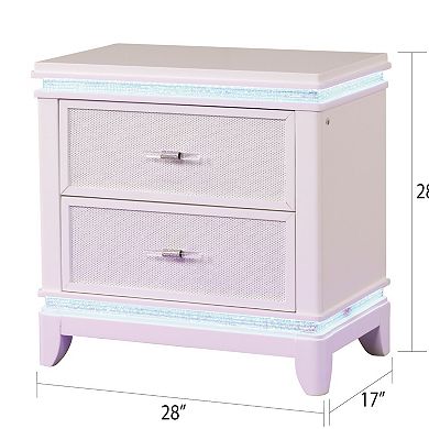 Opium Modern Style 2-Drawer Nightstand with Mirrored Inserts and Subtle LED Illumination
