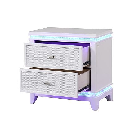 Opium Modern Style 2-Drawer Nightstand with Mirrored Inserts and Subtle LED Illumination