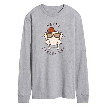 Men's Friends Happy Turkey Day Long Sleeve Graphic Tee