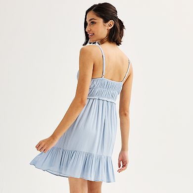 Juniors' Almost Famous Sleeveless Molded Cup Crochet Bodice Dress