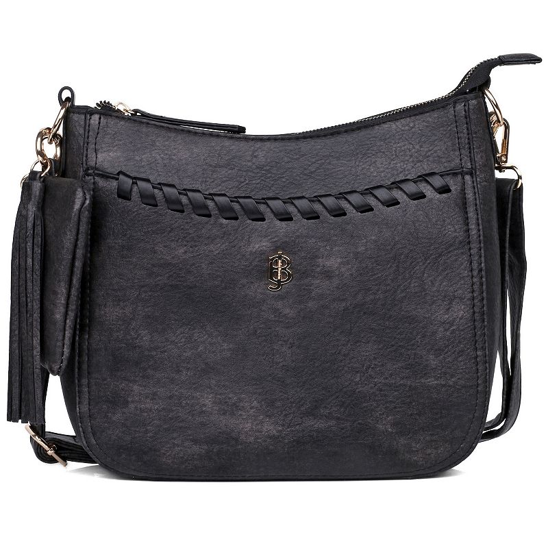 Julia Buxton Whip Stitch Leather RFID-Blocking Crossbody Bag, Black