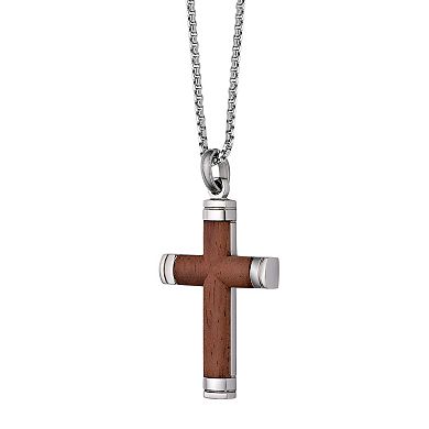 LYNX Stainless Steel and Wood Cross Men's Pendant