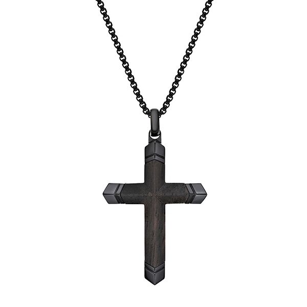 LYNX Stainless Steel and Ebony Wood Cross Men's Pendant