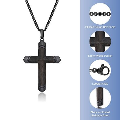 LYNX Stainless Steel and Ebony Wood Cross Men's Pendant