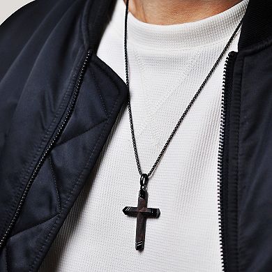 LYNX Stainless Steel and Ebony Wood Cross Men's Pendant