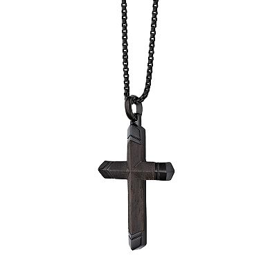 LYNX Stainless Steel and Ebony Wood Cross Men's Pendant