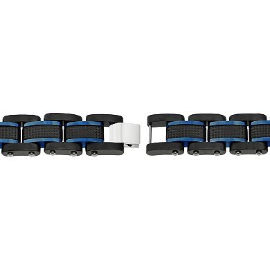 LYNX Men's Black & Blue Stainless Steel Link Bracelet