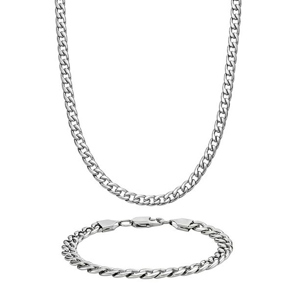 LYNX Stainless Steel 7.5MM Curb Chain Men's Bracelet and Necklace Set