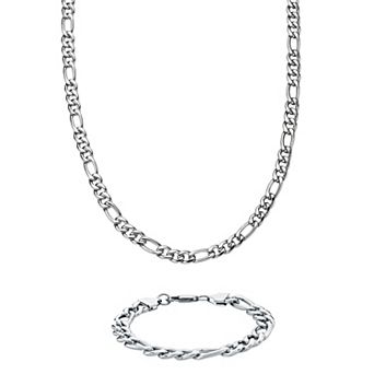 LYNX Stainless Steel 9MM Figaro Chain Men's Bracelet and Necklace Set