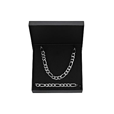 LYNX Stainless Steel 9MM Figaro Chain Men's Bracelet and Necklace Set