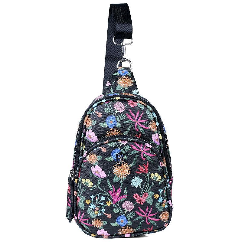 Julia Buxton Floral Printed Vegan Leather Sling Bag, Black Botanical