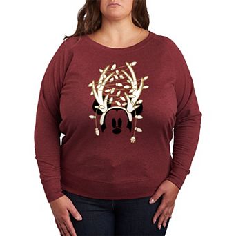 Disney's Mickey Mouse Plus Size Antlers Gold French Terry Long Sleeve Tee
