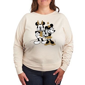Disney's Mickey & Minnie Mouse Plus Size Sparkle French Terry Long Sleeve Tee