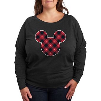 Disney's Mickey Mouse Plus Size Plaid Silhouette French Terry Long Sleeve Tee