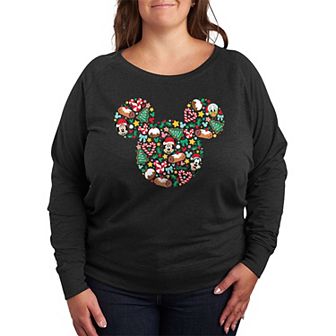 Disney's Mickey Mouse Plus Size Christmas Silhouette French Terry Long Sleeve Tee