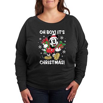 Disney's Mickey Mouse Plus Size Oh Boy It's Christmas French Terry Long Sleeve Tee