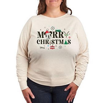 Disney's Mickey Mouse Plus Size Merry Christmas French Terry Long Sleeve Tee