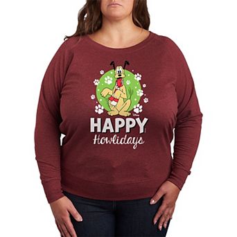 Disney's Pluto Plus Size Happy Howlidays French Terry Long Sleeve Tee