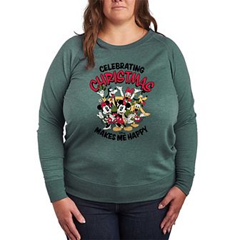 Disney's Mickey Mouse & Friends Plus Size Celebrating Christmas French Terry Long Sleeve Tee