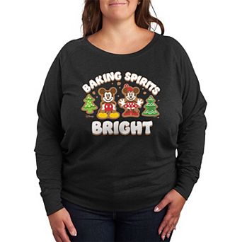 Disney's Mickey & Minnie Mouse Plus Size Baking Spirits Bright French Terry Long Sleeve Tee