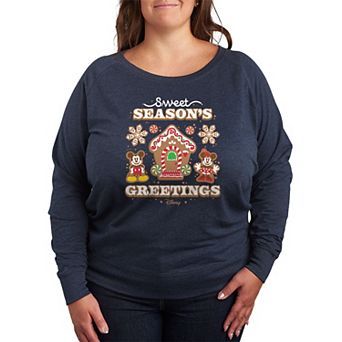 Disney's Mickey & Minnie Mouse Plus Size Sweet Seasons Greetings French Terry Long Sleeve Tee