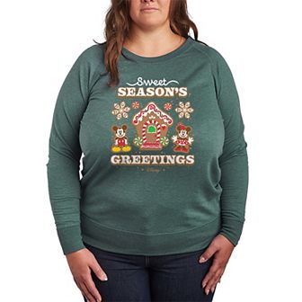 Disney's Mickey & Minnie Mouse Plus Size Sweet Seasons Greetings French Terry Long Sleeve Tee