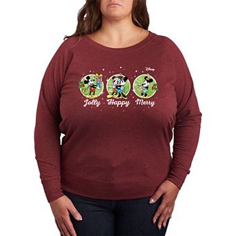 Disney's Mickey & Minnie Mouse Plus Size Jolly Happy Merry French Terry Long Sleeve Tee